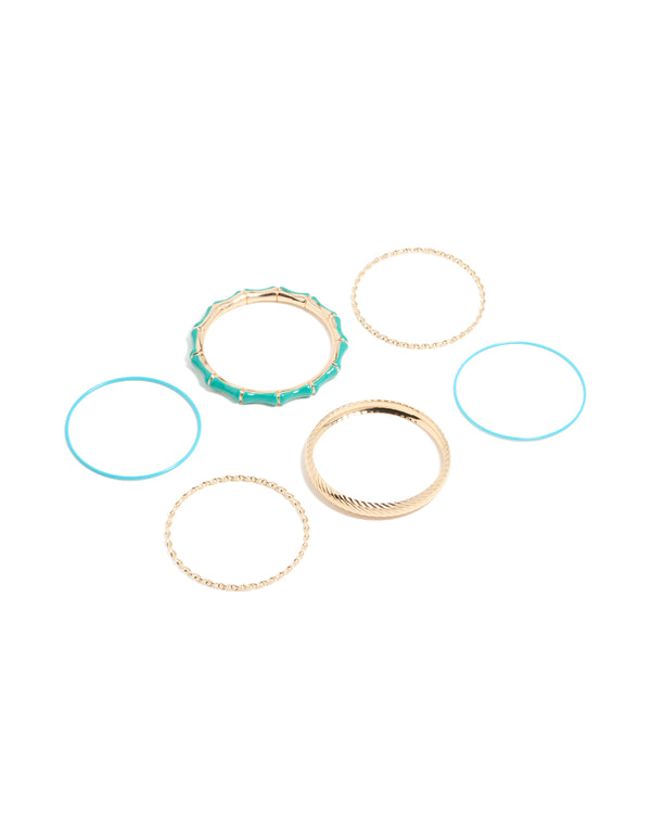 Gold & Blue Mixed Bamboo Bangles 6-Pack