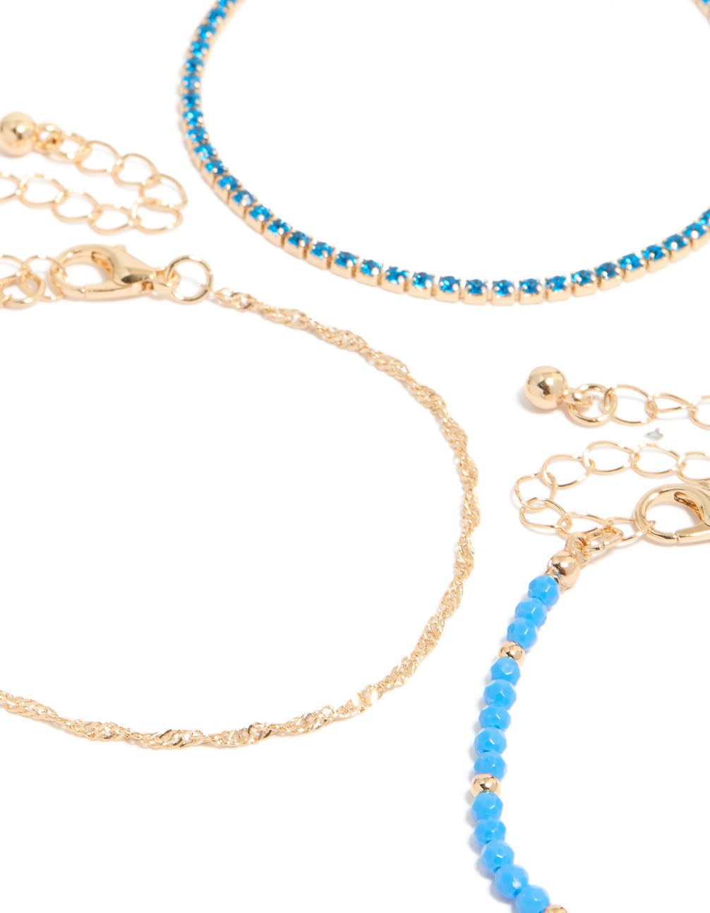 Gold Cord & Beaded Celestial Bracelets 4-Pack