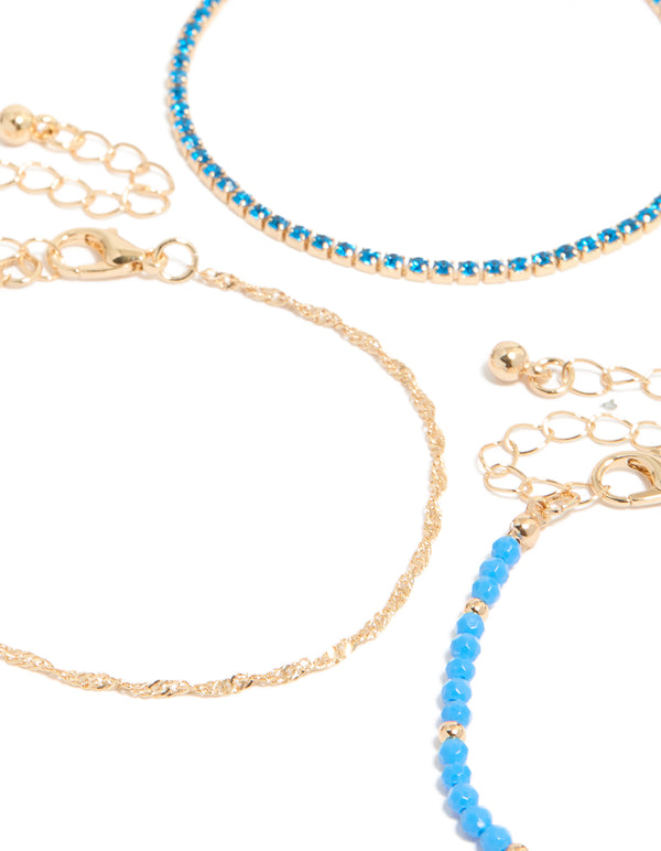Gold Cord & Beaded Celestial Bracelets 4-Pack
