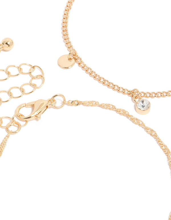 Gold Pink Beaded & Flower Charm Bracelets 4-Pack