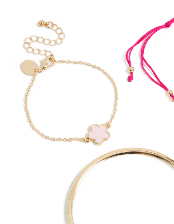 Gold Clover & Hot Pink Cord Bracelets 4-Pack