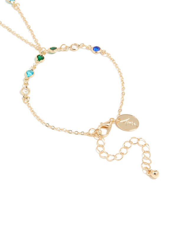 Gold Green, Red & Blue Diamantes Hand Chain