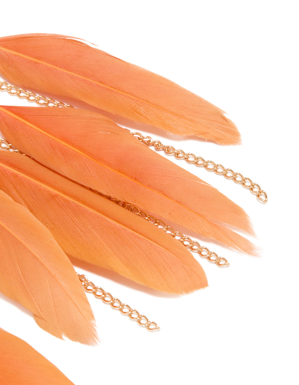 Gold Celestial Boho Orange Feather Drop Earrings
