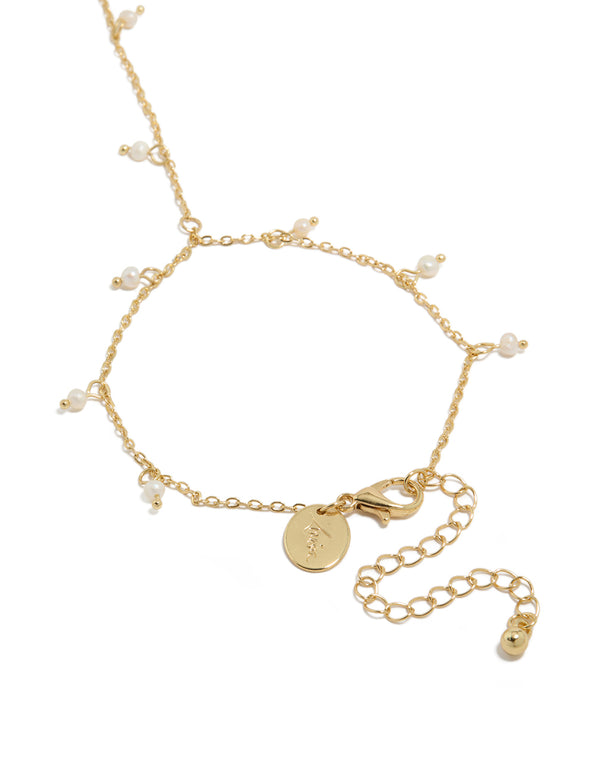 Gold Plated Mini Freshwater Pearl Droplet Hand Chain
