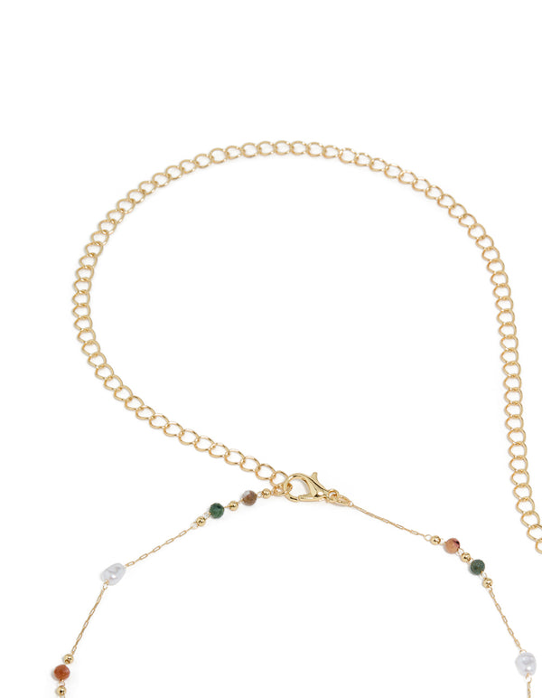 Gold Plated Multicoloured Semi Precious Stone & Pearl Waist Chain