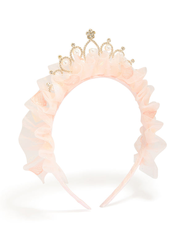 Showcase kids pink ballerina tutu frill tiara headband with pearl in mixed metals front view