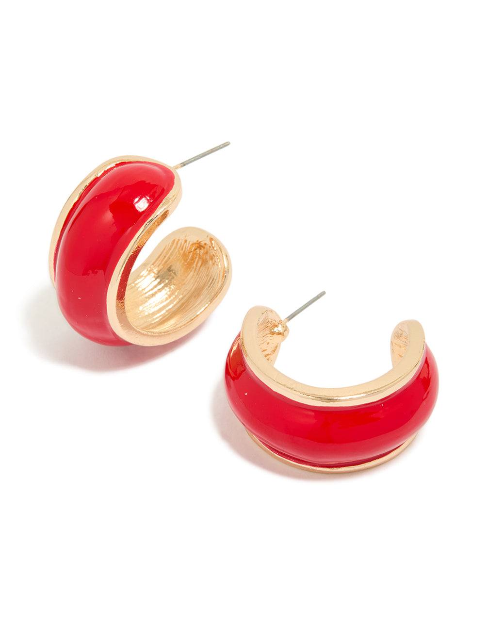 Gold Red Mini Chunky Hoop Earrings