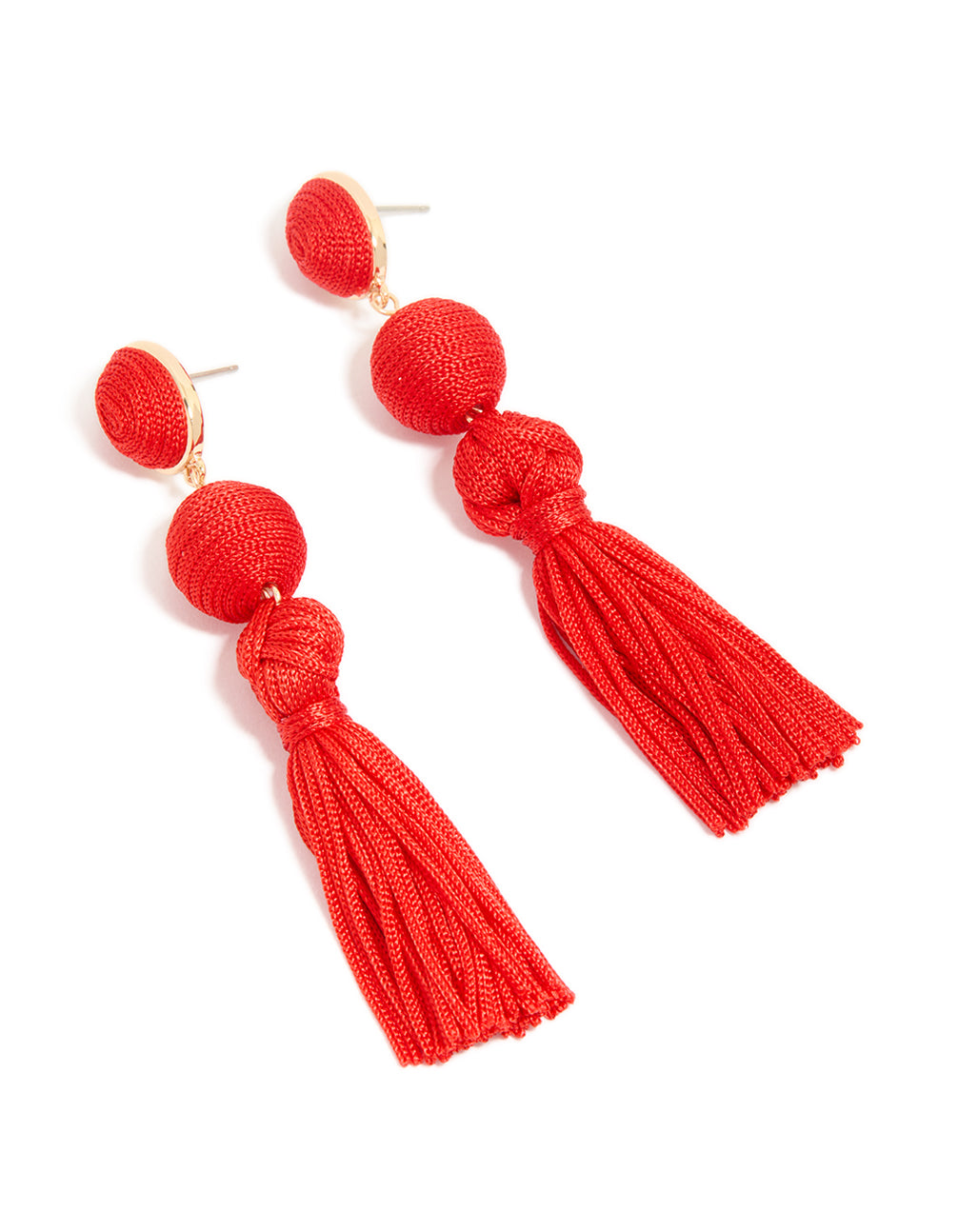 Red Fabric Tassel Drop Earrings