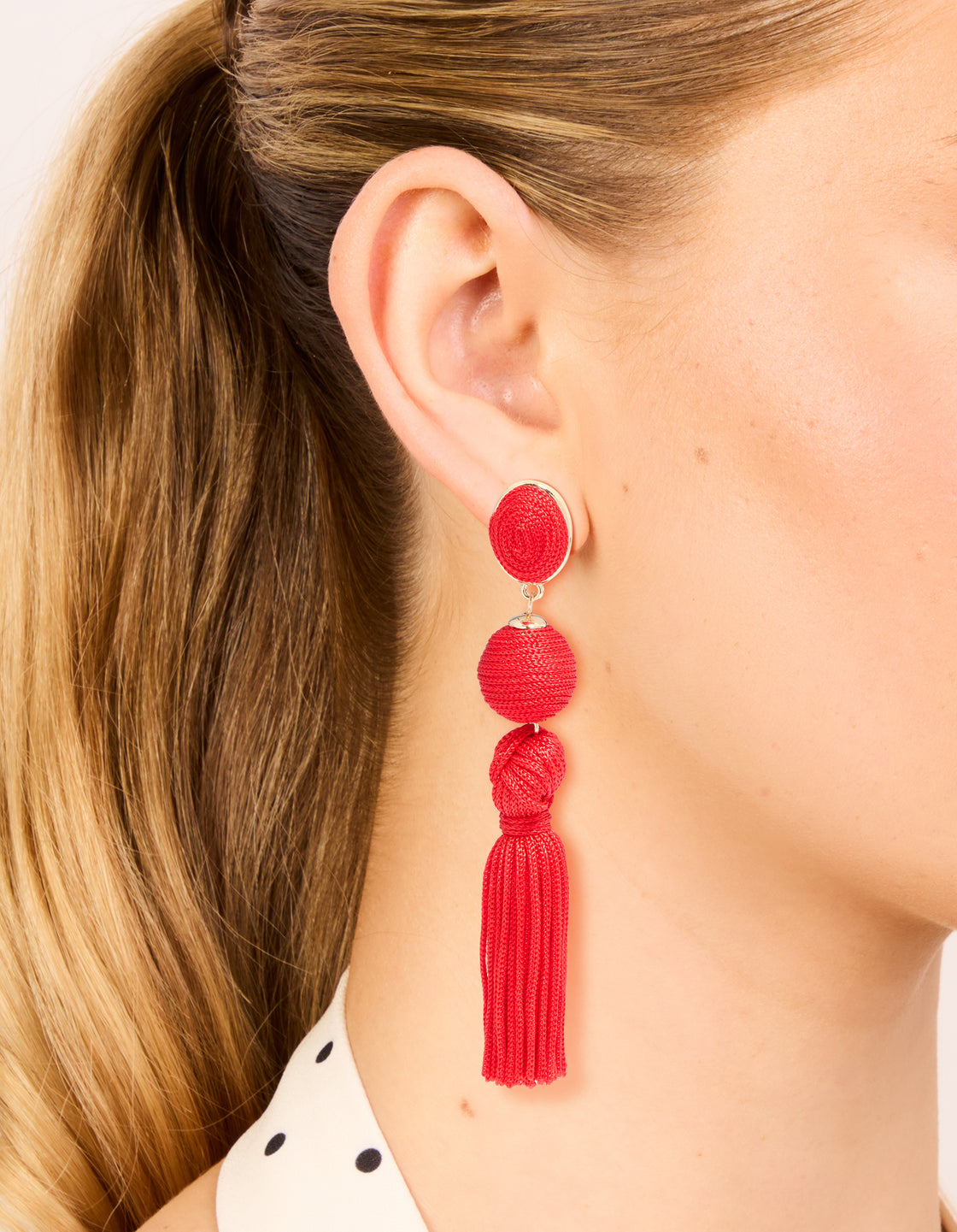 Red Fabric Tassel Drop Earrings