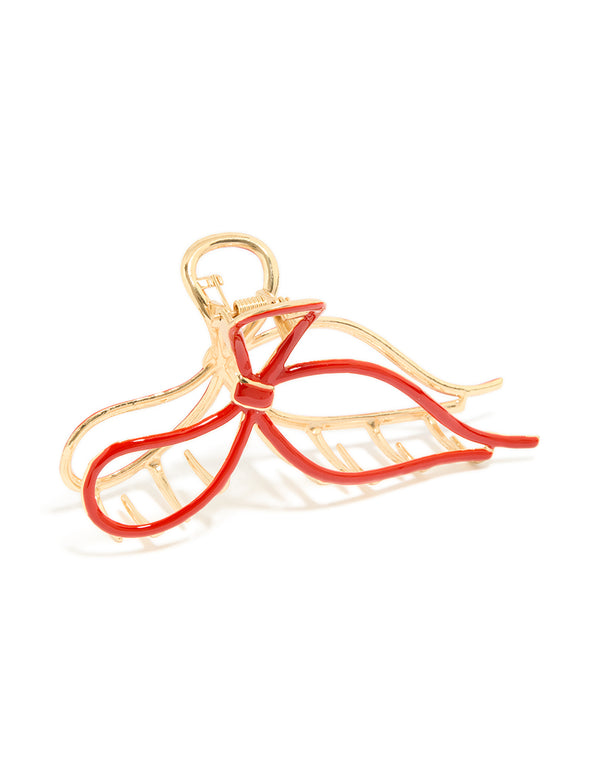 Gold Red Bow Claw Clip