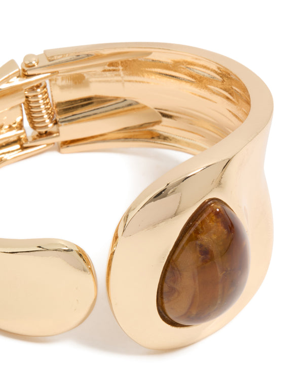 Gold Teardrop Brown Stone Wrist Cuff