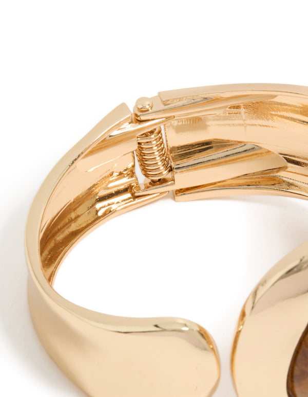 Gold Teardrop Brown Stone Wrist Cuff