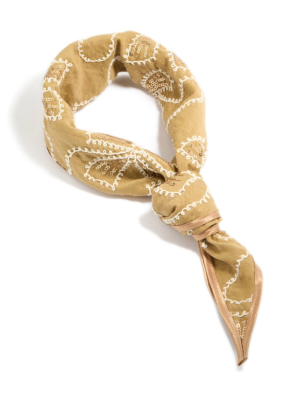 Discover this brown floral sequin fabric scarf with statement styling front view