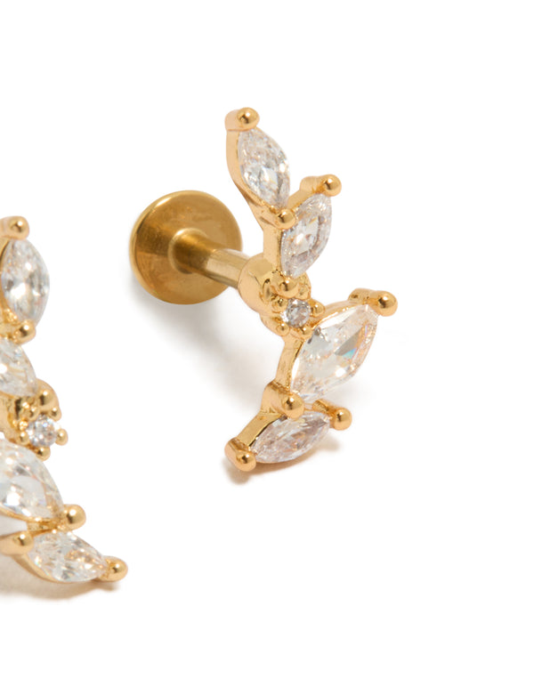 Stunning gold plated titanium cubic zirconia crawler stud earrings with flat back closure post detail view