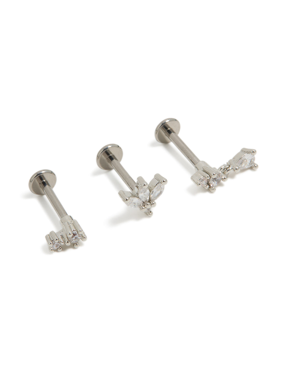 Titanium Cubic Zirconia Flower Drop Flat Back Studs 3- Pack