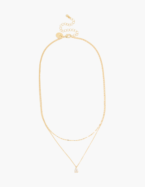 Gold Plated Pear Cubic Zirconia & Chain Necklace 2-Pack
