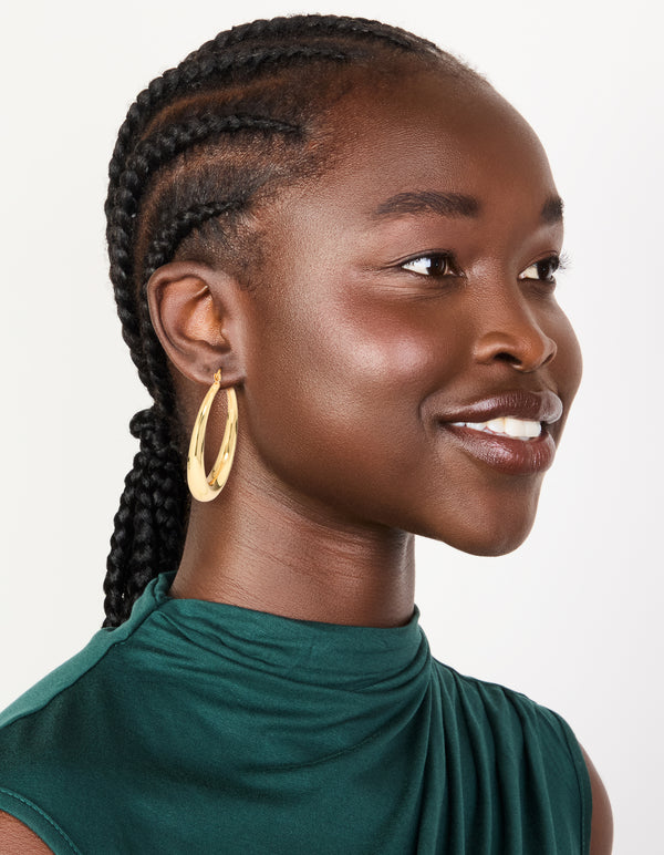 Gold Plated Thick Thin Hoop Earrings