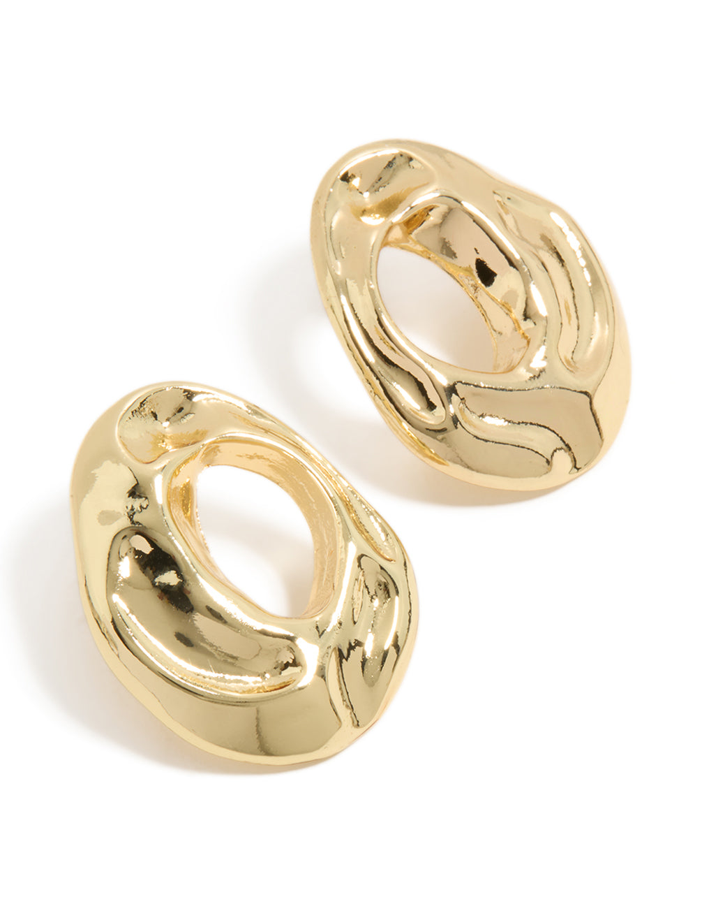 Beautifully crafted open organic circle stud earrings with gold plated finish front view
