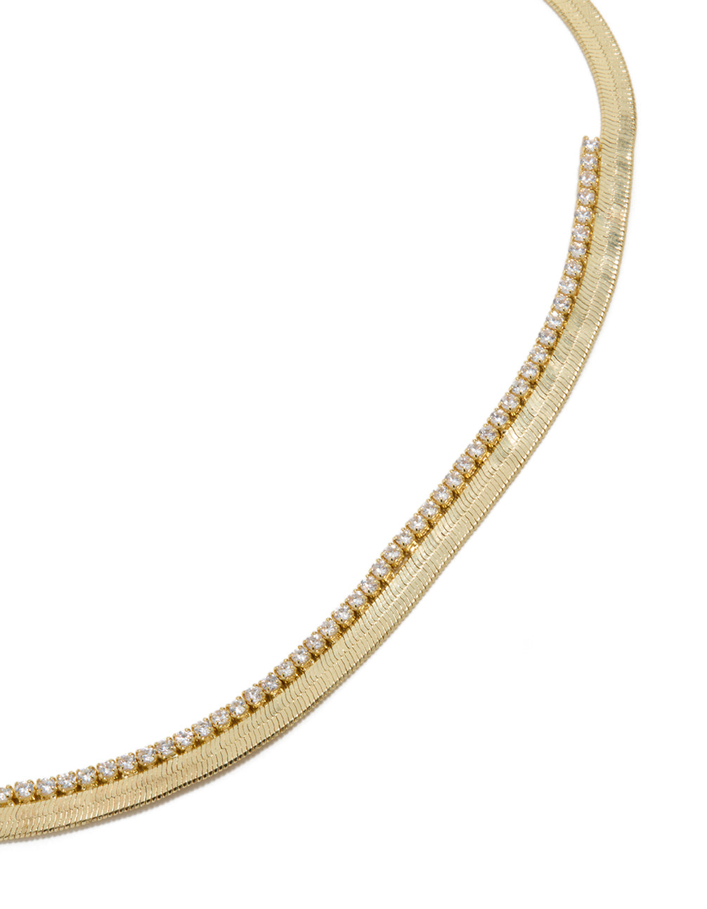 Elegant gold plated cubic zirconia necklace featuring snake chain in statement style close up view