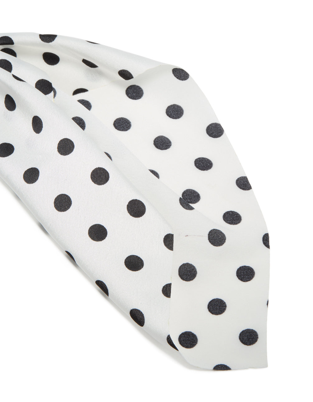 Designed with polyester polka dot print in white and black scarf scrunchie detail view