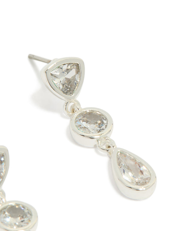 Presenting silver plated cubic zirconia organic circles triple drop earrings post detail view
