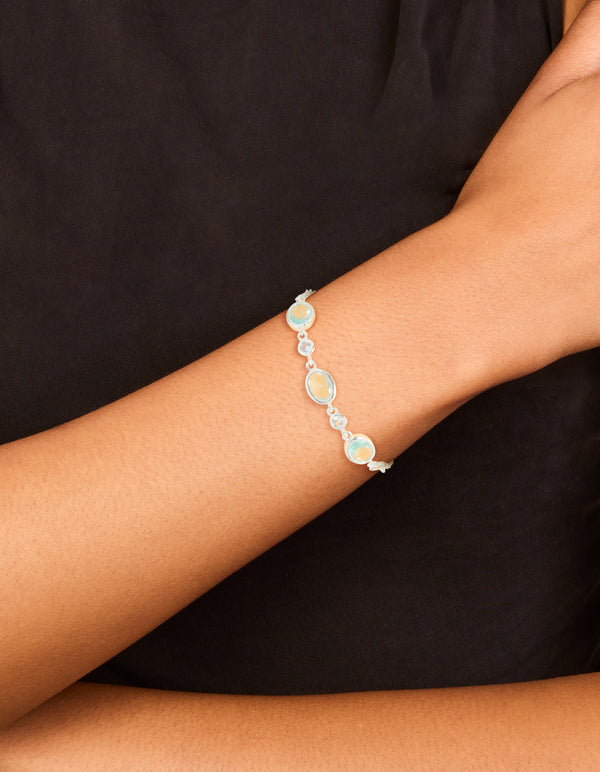 Silver Plated Blue Cubic Zirconia Large Bezel Trio Toggle Bracelet