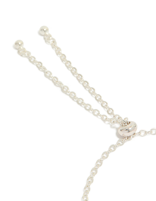 Elegantly styled silver plated cubic zirconia heart charms toggle bracelet closure detail view