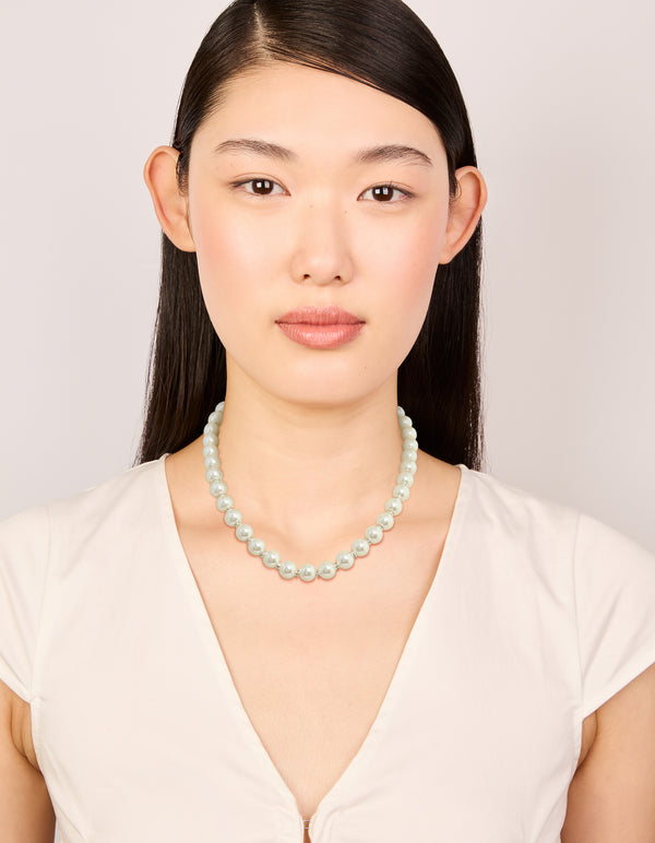 Silver Plated Pearl & Diamante Rondell Necklace