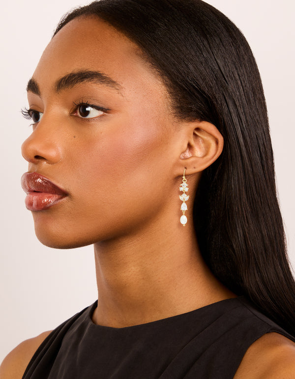 Gold Plated Cubic Zirconia & Freshwater Pearl Vine Hook Drop Earrings