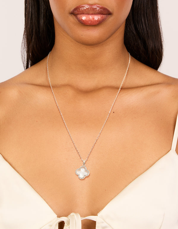 Rose Gold Plated Diamante & Pink Outline Flower Pendant Necklace