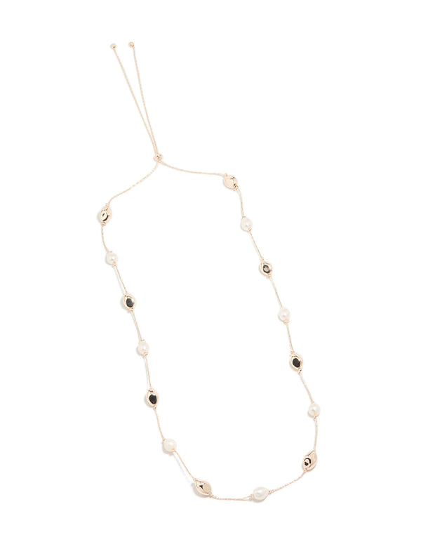 Rose Gold Plated Molten Beads & Freshwater Pearls Adjustable Necklace