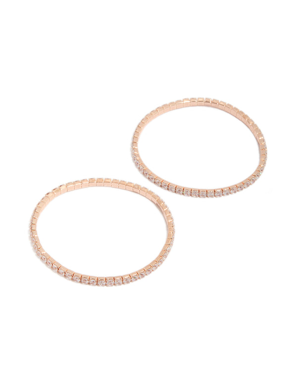 Showcasing rose gold plated cubic zirconia stretch tennis bracelets in a 2-pack front view