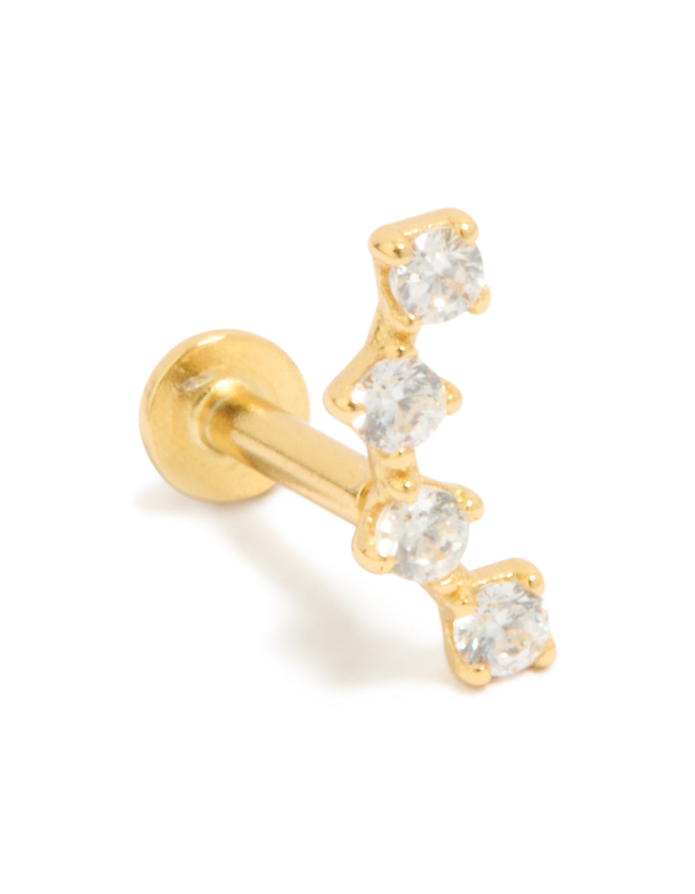 Featuring a crawler single flat back stud crafted from gold plated sterling silver with cubic zirconia front view