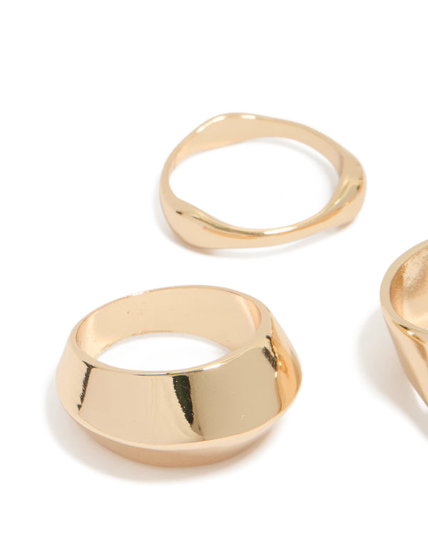 Crafted from gold organic dome ring pack close up view