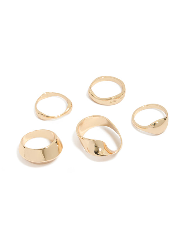 Showcasing a gold organic dome ring pack front view