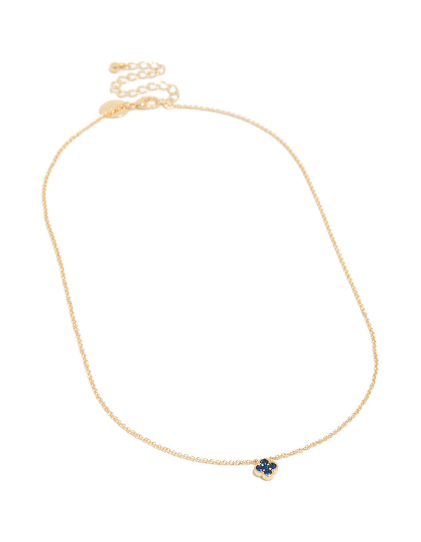 Discover this floral necklace featuring sapphire in gold plated, designed with a dainty pendant front view