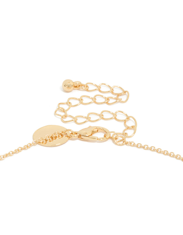 Elegant floral necklace with sapphire, gold plated material and dainty pendant clasp detail view