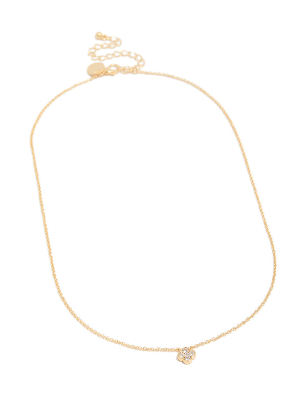 Shop this floral necklace in gold plated cubic zirconia with crystal pendant and dainty style front view