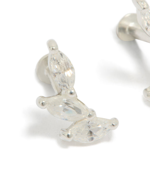 Explore crawler flat back stud earrings crafted from sterling silver in clear close up view