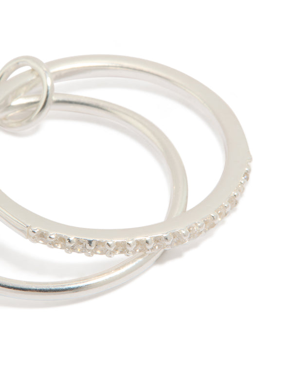 Showcasing sterling silver cubic zirconia double link ring with detailed close up view