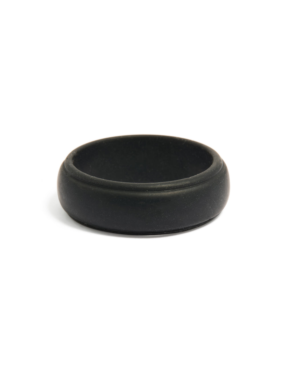 Discover a waterproof mens silicone band ring in black front view