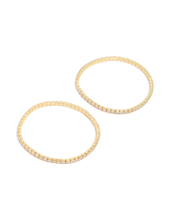 Crafted from gold plated cubic zirconia stretch tennis bracelets in a dainty 2-pack front view