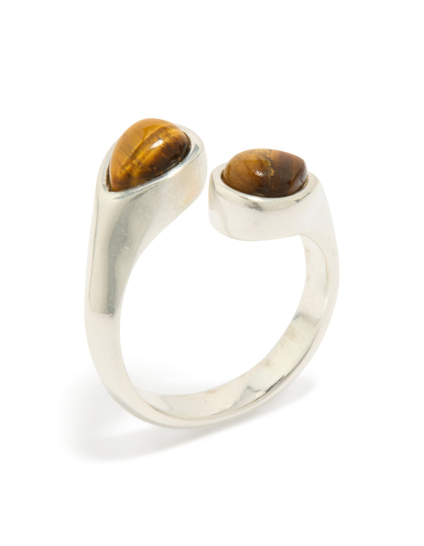 Crafted from waterproof stainless steel with double tigers eye stones in silver and brown tones side detail view