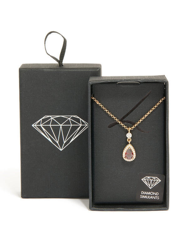 Gold Red Pear Cubic Zirconia Pendant Necklace