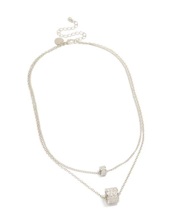 Featuring a necklace with cubic zirconia layered rondelle in silver front view