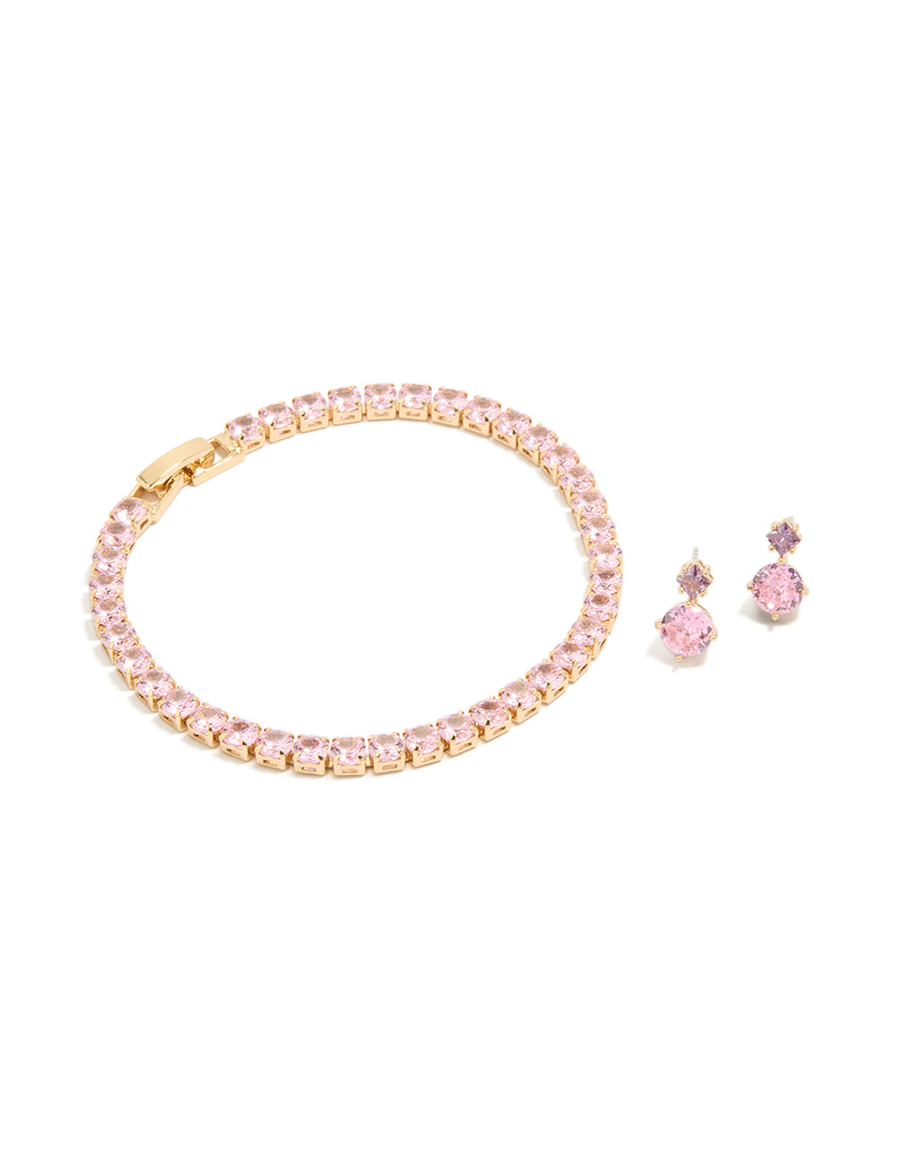 Gold Cubic Zirconia Earrings & Tennis Bracelet Set