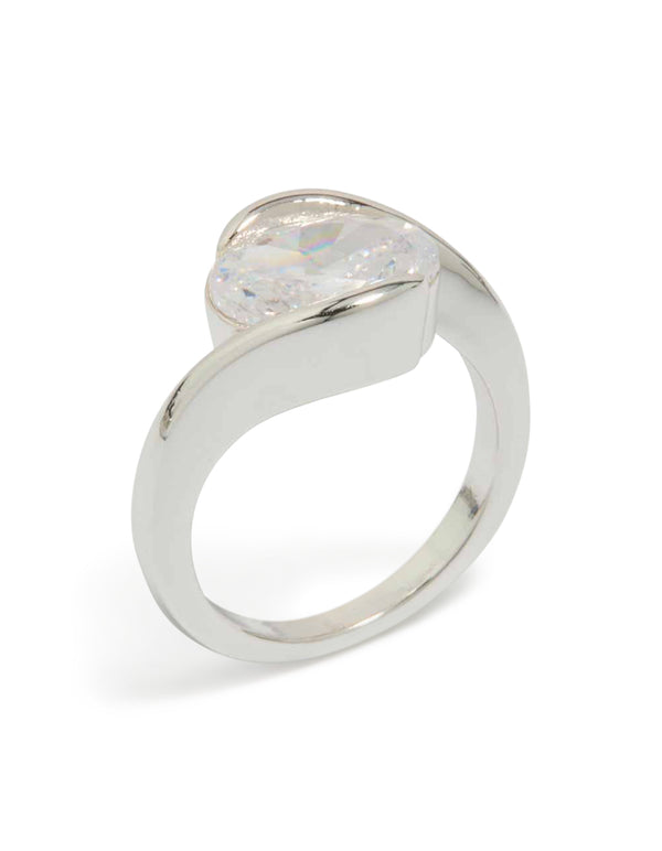 Designed with a silver plated swivel ring featuring large round cubic zirconia in a statement style front view