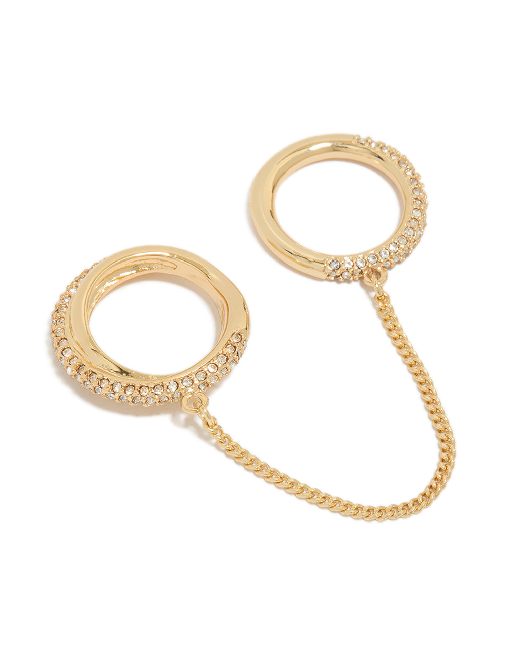 Featuring a gold plated dainty ring with cubic zirconia pave detailing chain front view