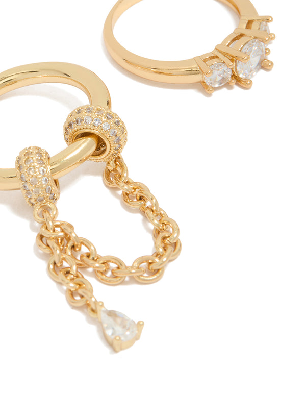 Gold Plated Cubic Zirconia Pave & Chain Spinner Rings 2-Pack