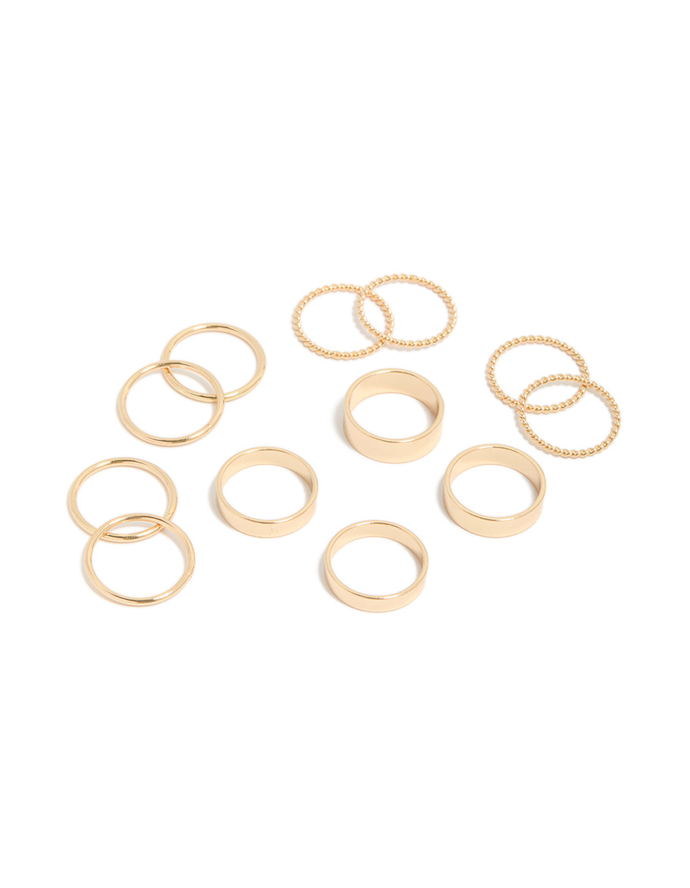 Gold beaded thick and simple rings 8-pack front view